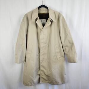 Vintage London Fog Fur Lined Maincoat Trench Coat Tan 1970s Mens 42 Short